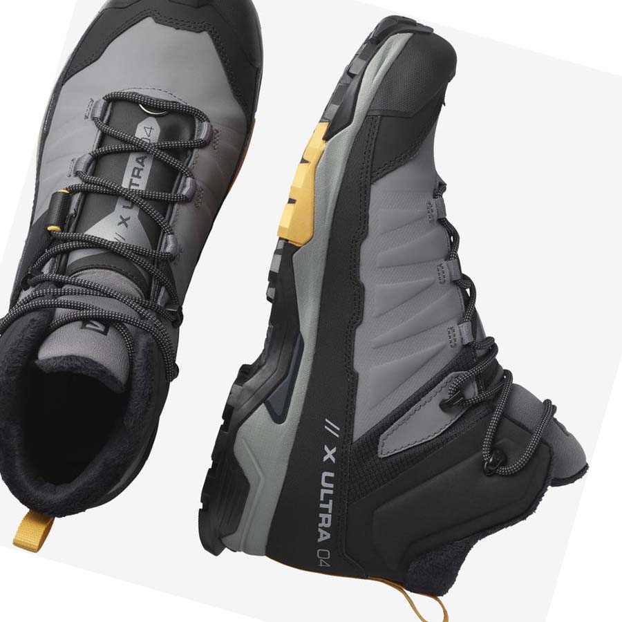 Salomon X ULTRA 4 MID WINTER THINSULATE™ CLIMASALOMON™ WATERPROOF Téli Csizma Férfi Fekete Szürke | HU 2249BEX